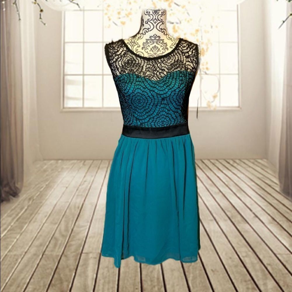 Mystic Teal/green black sleeveless vintage 90’s dress Y2K